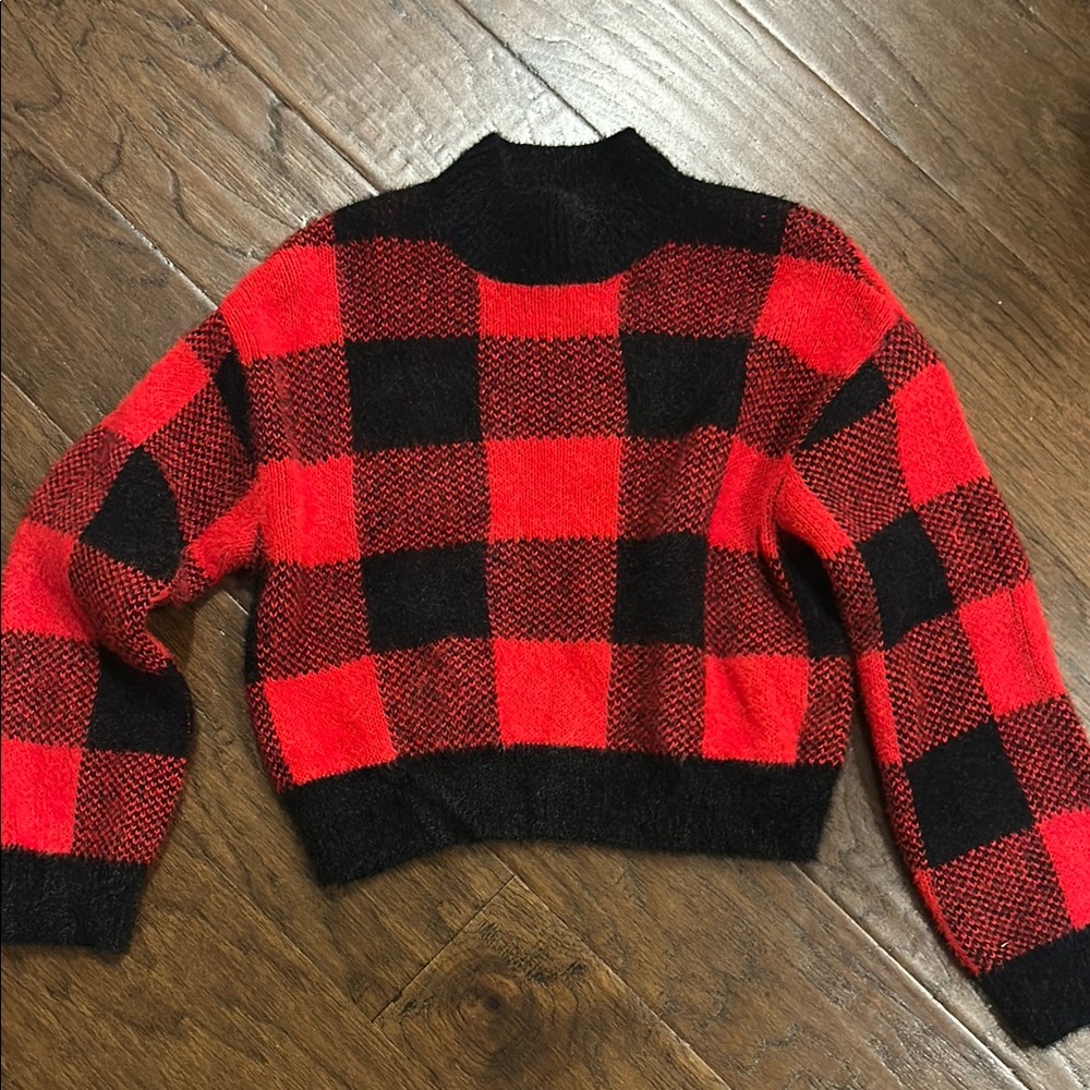 Red and Black Plaid Girls Sweater